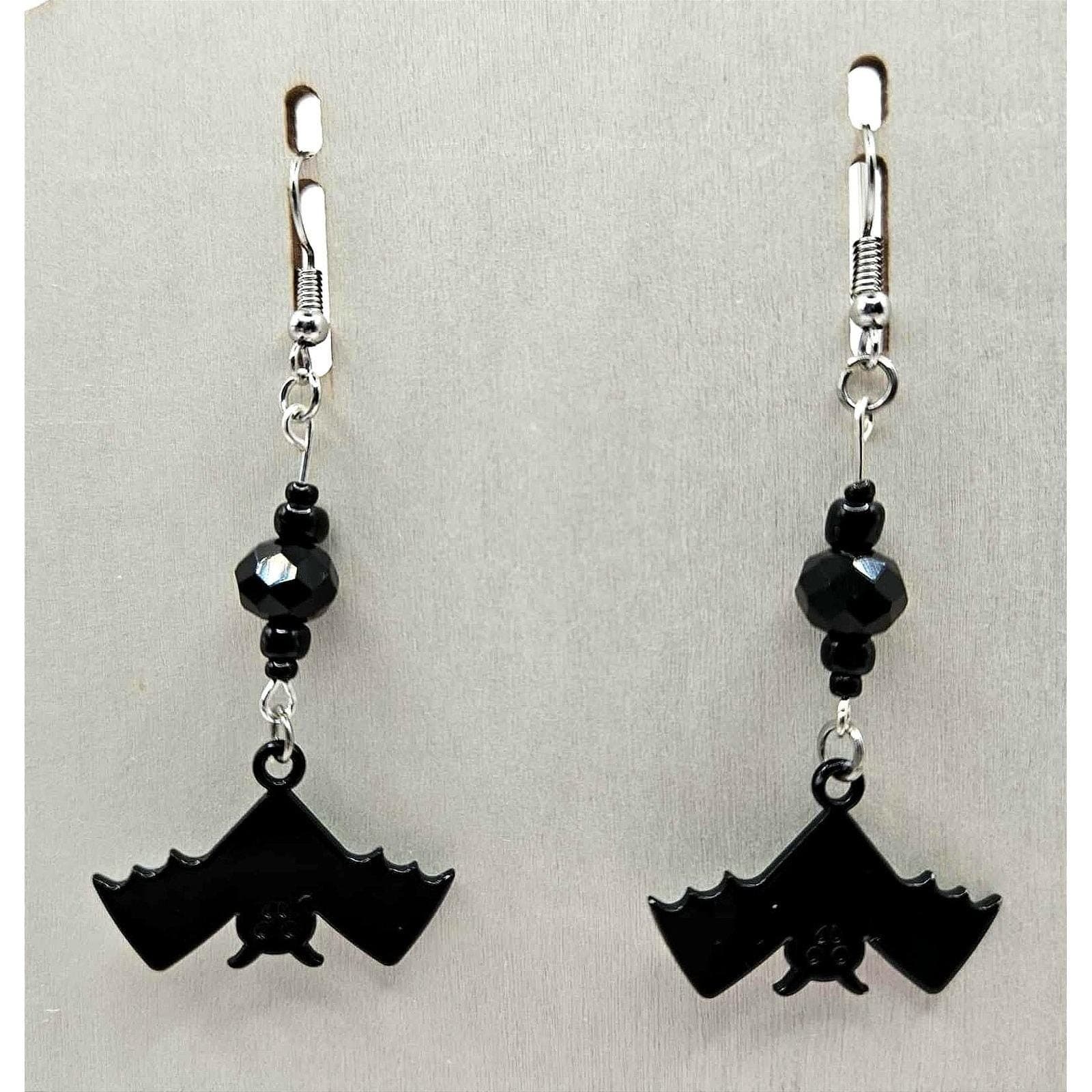 Black Bat Dangle Earrings Halloween Costume Jewelry Accessories Handmade