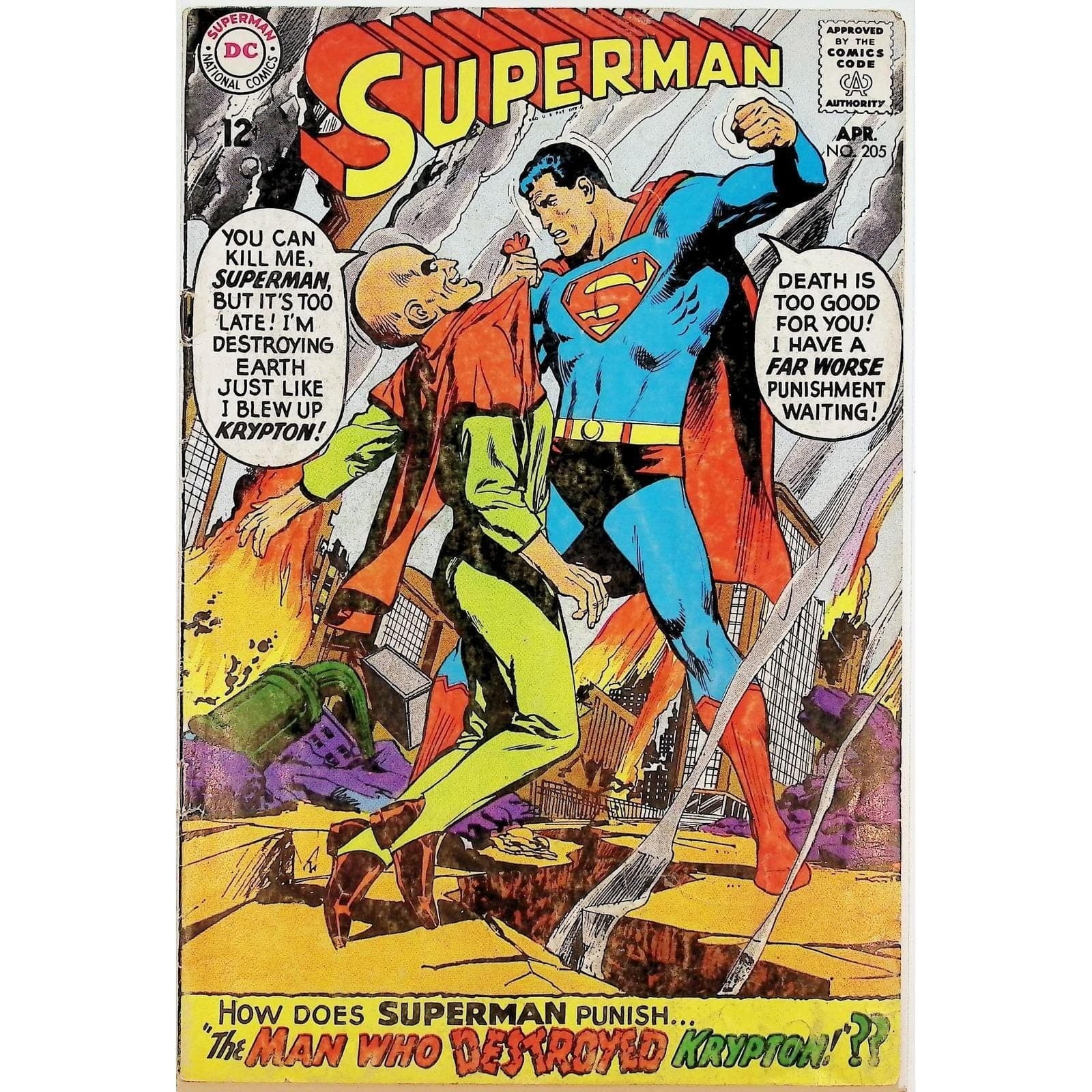 DC Comics Superman Comic Book Silver Age April 1968 #205 Lex Luthor Cover
