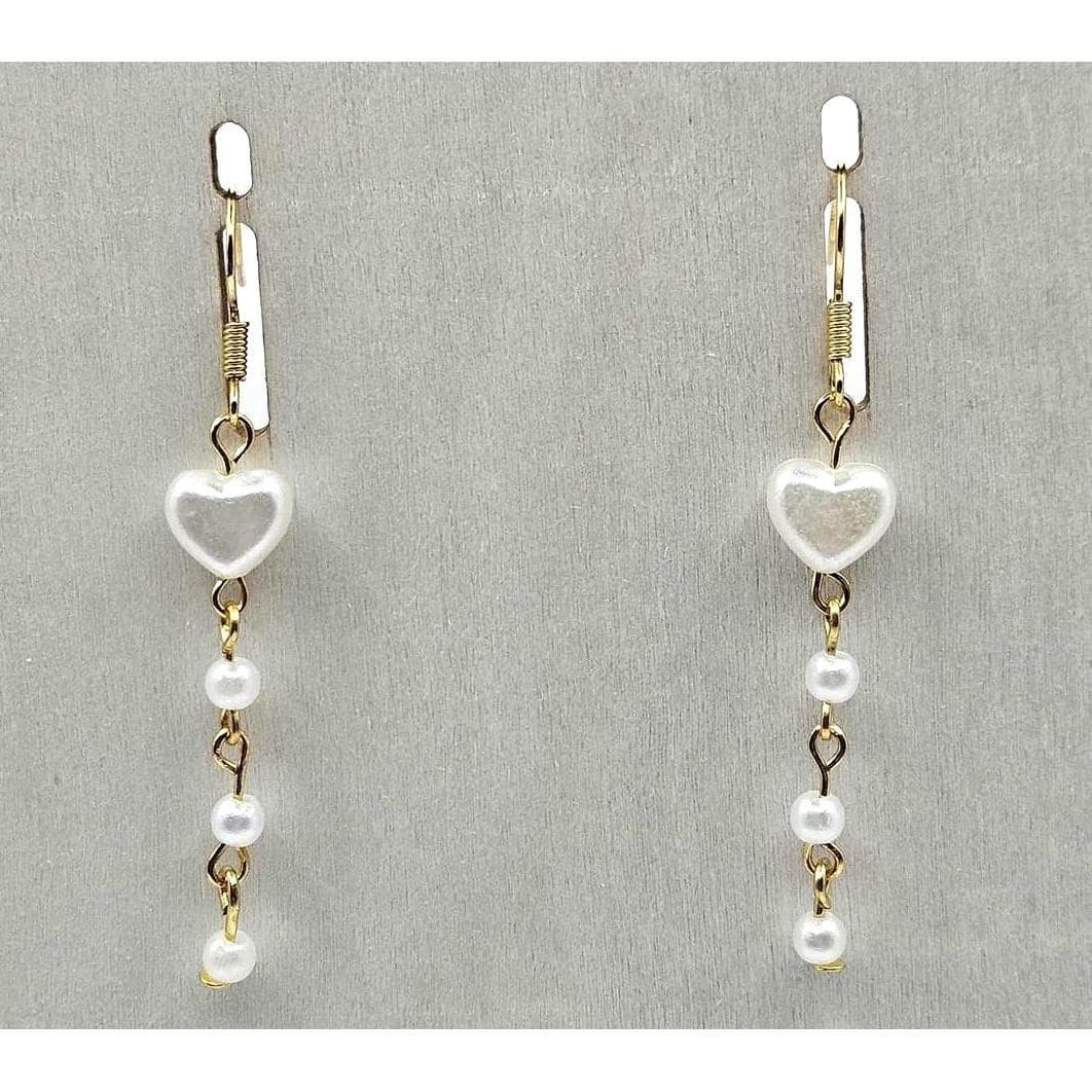 Heart Pearl Dangle Earrings Gold Tone Drop Earrings Jewelry Handmade