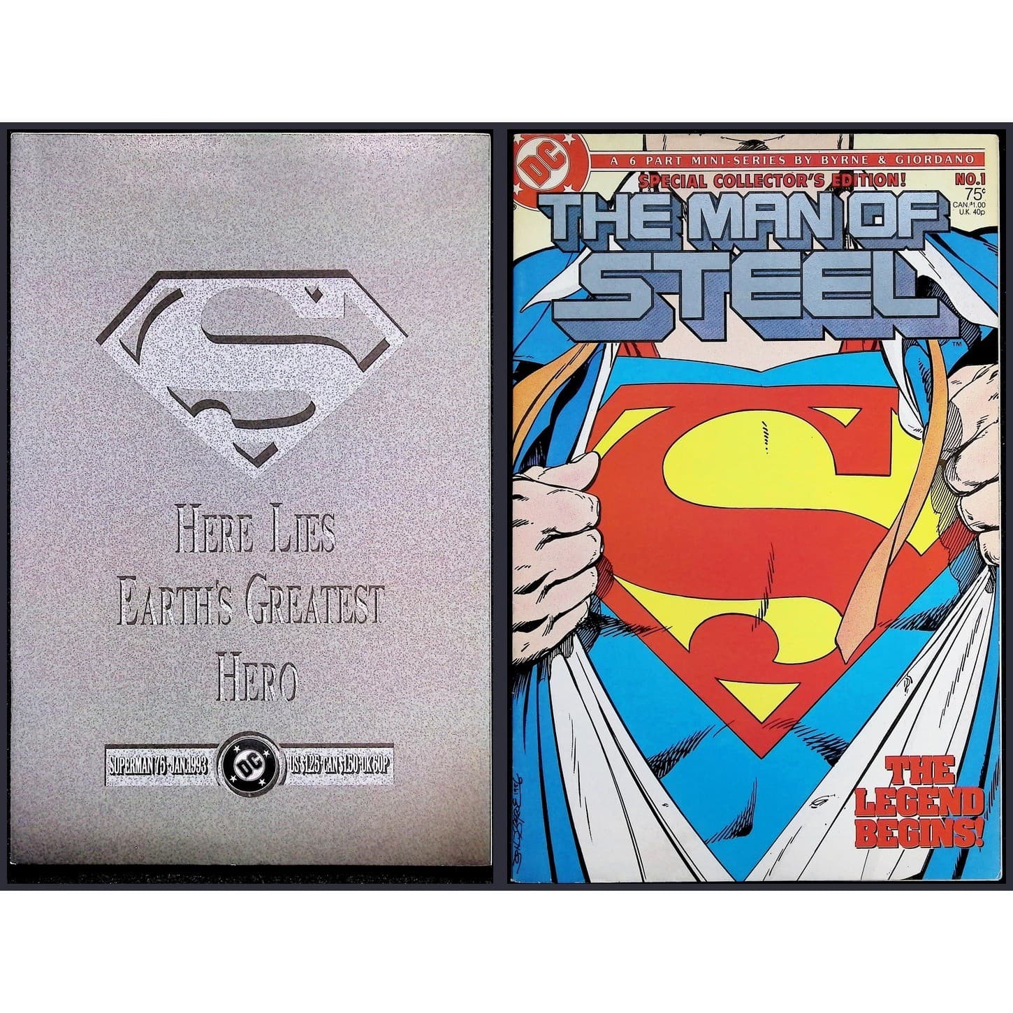 Superman 2X Comic Lot #75 Man of Steel #1B 1st Variant Cover DC