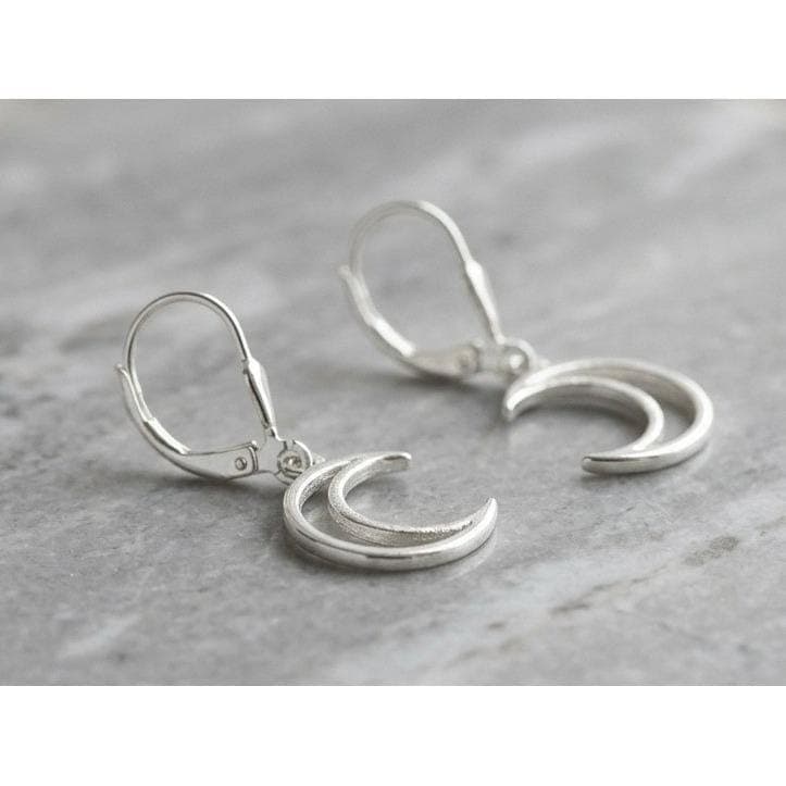 Handmade Earrings Silver Crescent Moon Stainless Steel Leverback Witchy Boho