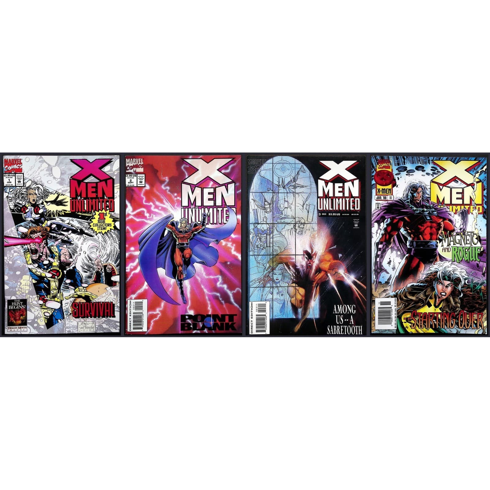 X-Men Unlimited #1 2 3 11 Newsstand Marvel 1993 1996 Magneto Rogue 3x Comic Lot