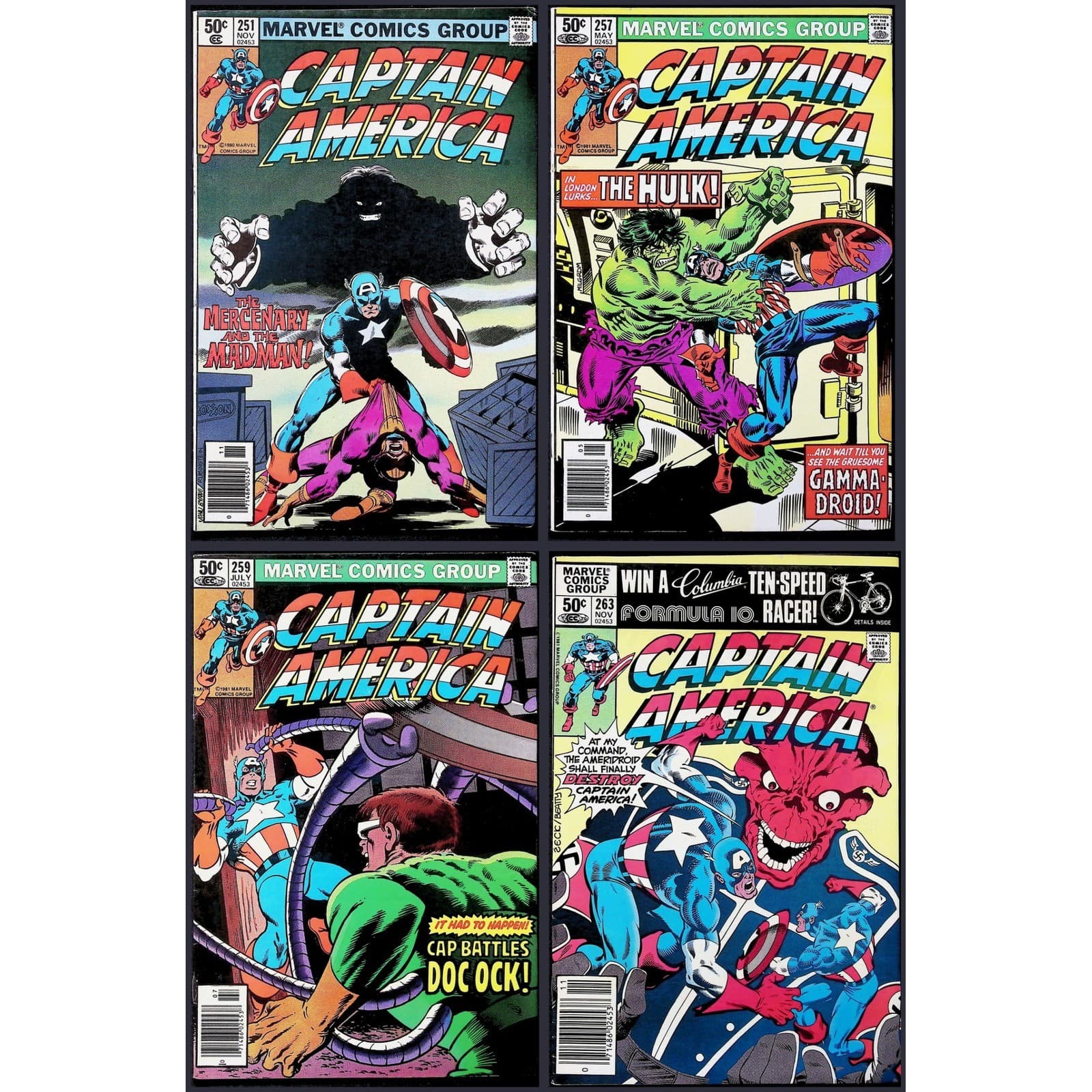 Captain America 4X Comic Lot #251 257 259 263 Newsstand Marvel Doc Ock Hulk