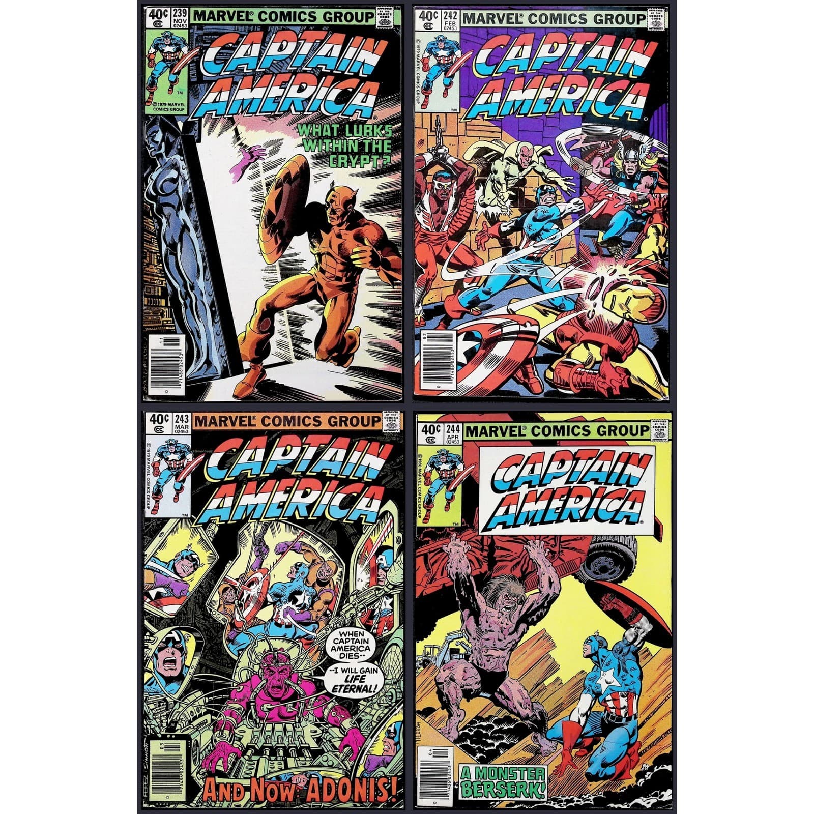 Captain America 4X Comic Lot #239 242 243 244 Newsstand Marvel