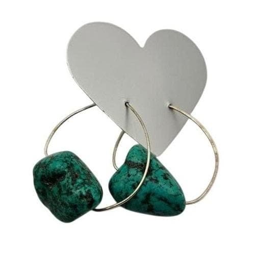 Hoop Earrings Vintage Boho Natural Stone Turquoise Colored Nugget Handmade