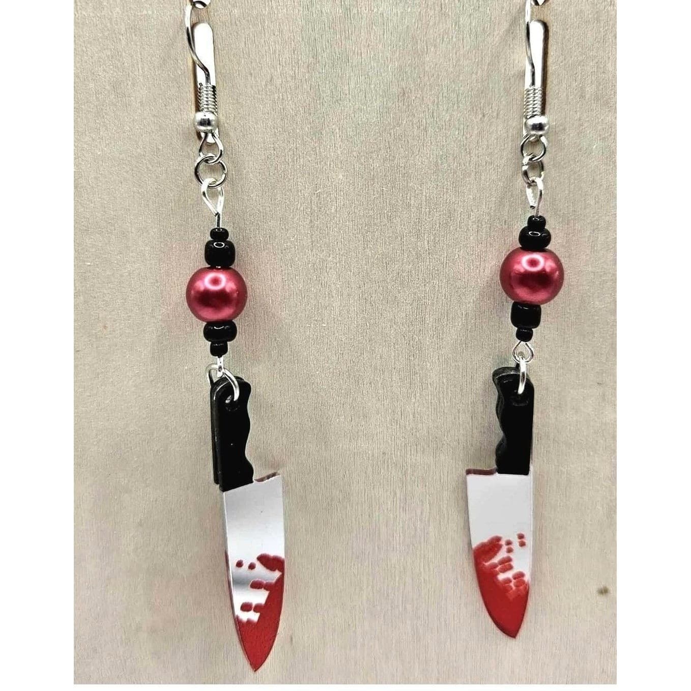 Bloody Knife Dangle Earrings Halloween Horror Goth Emo Spooky Jewelry Handmade