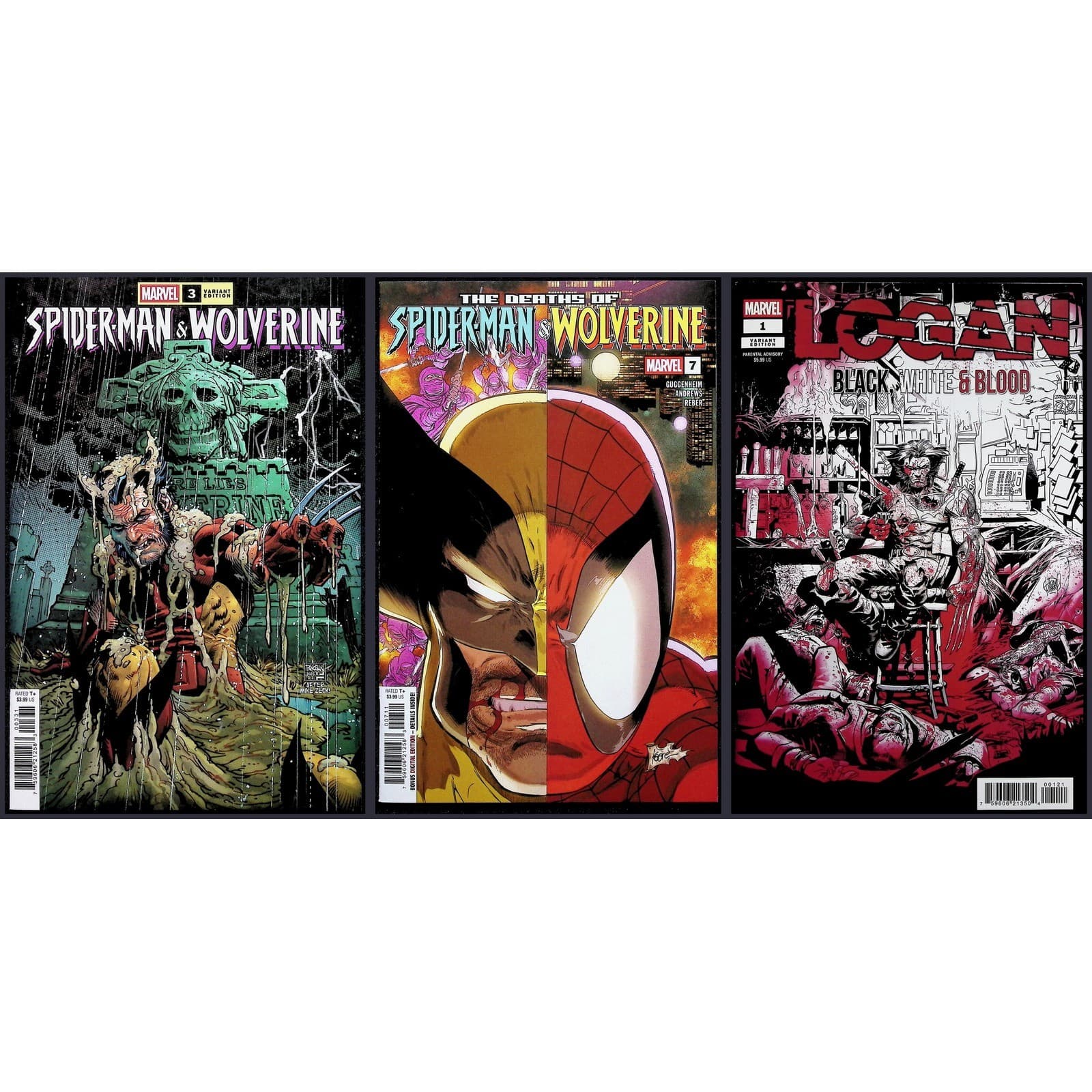 Spider-Man & Wolverine 3 Zeck Homage 7 Logan Black White Blood #1 3x Comic Lot