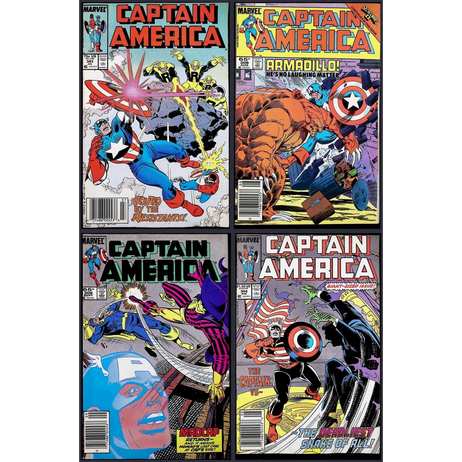 Captain America 4X Marvel Comic Lot 343 308 309 344 Newsstand Armadillo Beyonder