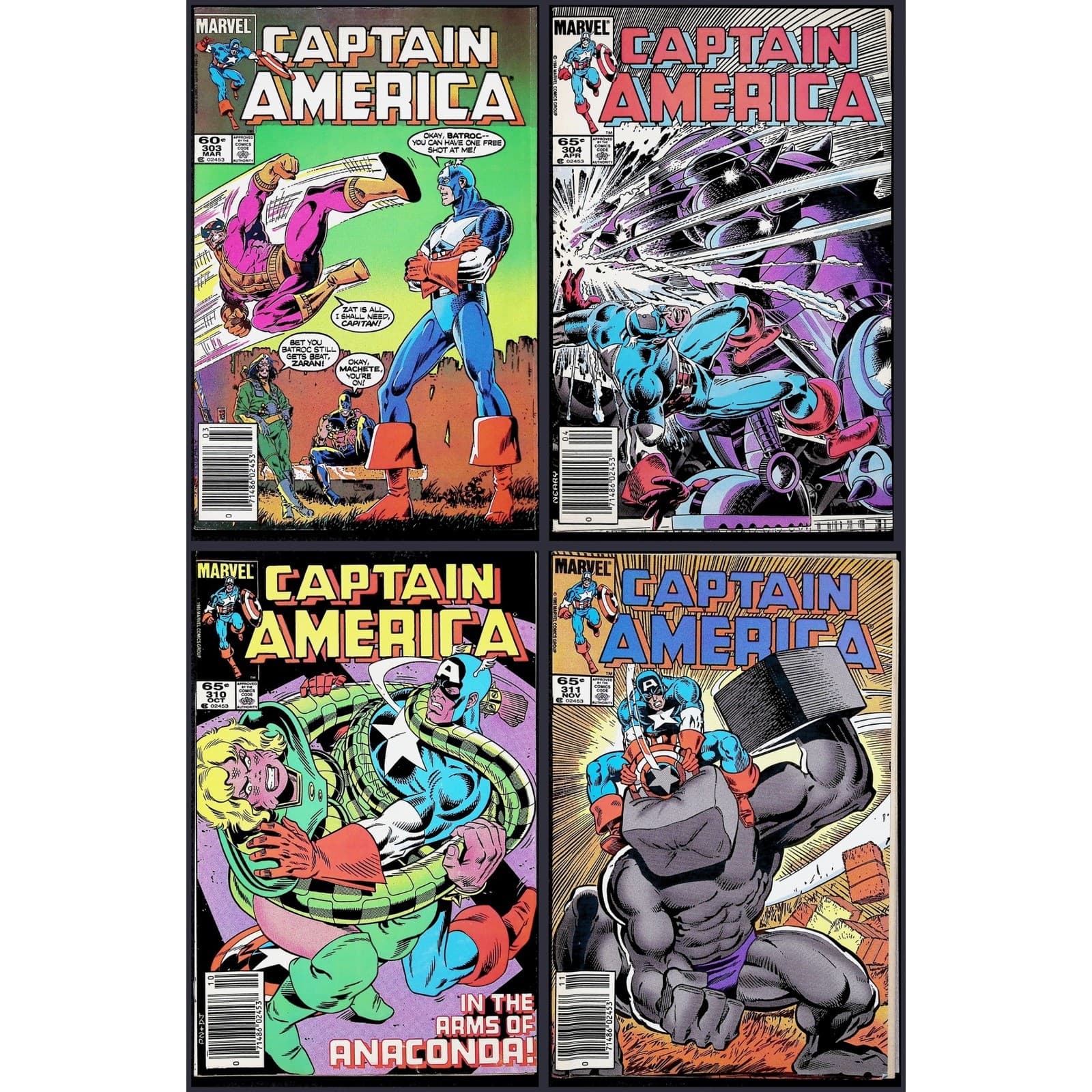 Captain America 4X Comic Lot #303 304 310 311 Newsstand 1st Serpent Society Marv