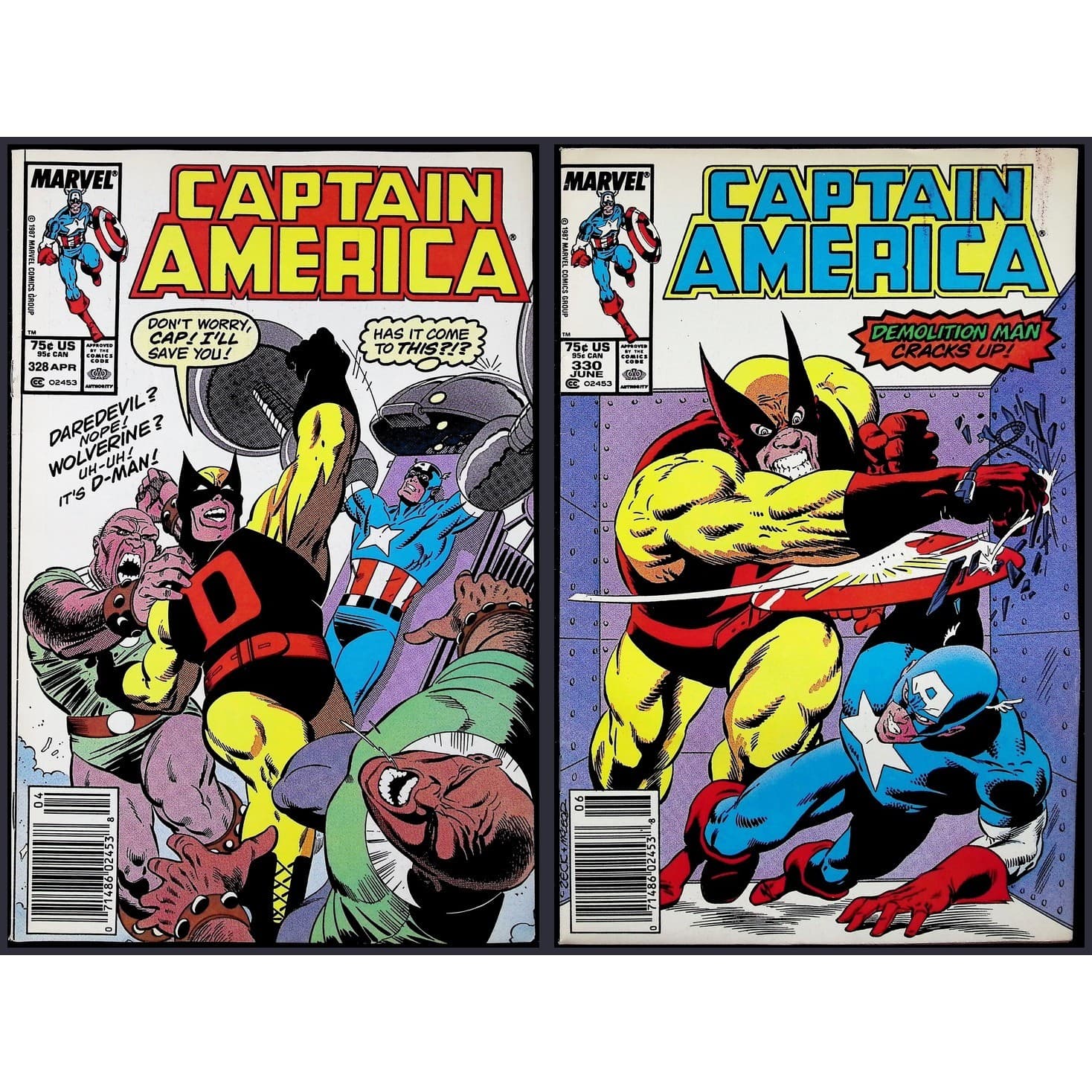 Captain America 2X Comic Lot #328 330 1st D-Man Newsstand Marvel