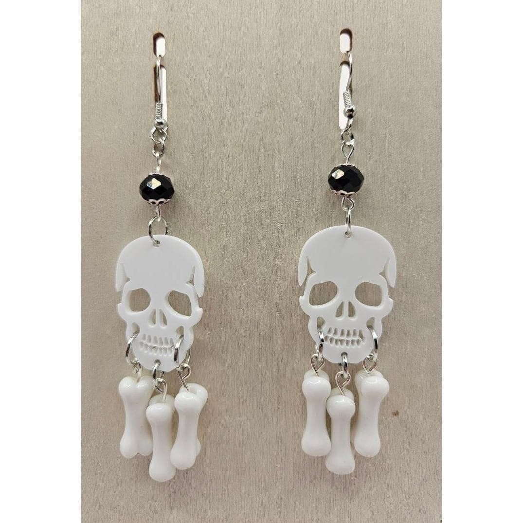 Skull Bone Dangle Earrings Handmade Jewelry Halloween Chandelier