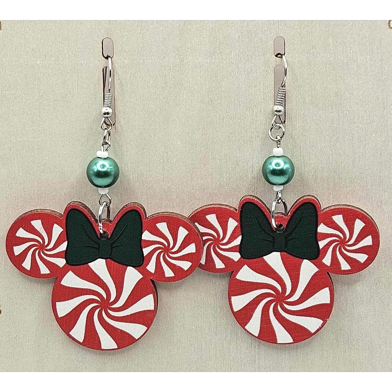 Disney Minnie Mouse Peppermint Candy Christmas Dangle Earrings Handmade