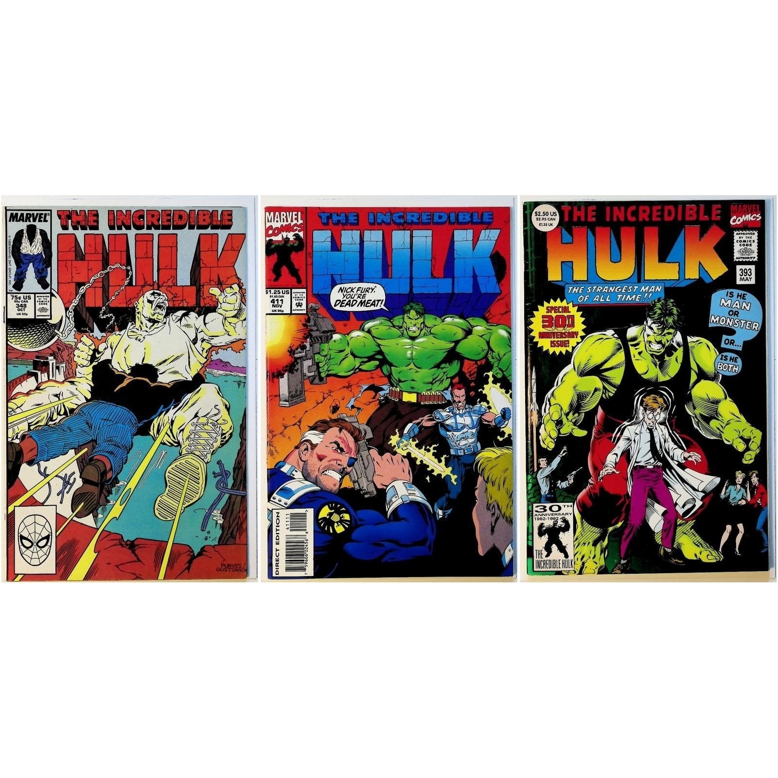 Incredible Hulk Comic Lot #348 393 411 Marvel Bronze/Modern Key Issues VF/NM