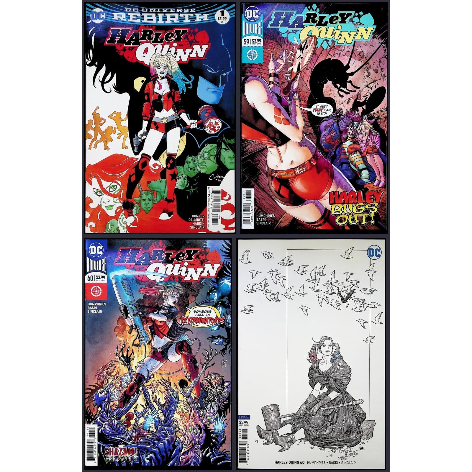 Harley Quinn 4X Comic Lot #1 59 60 60 Rebirth Amanda Conner DC