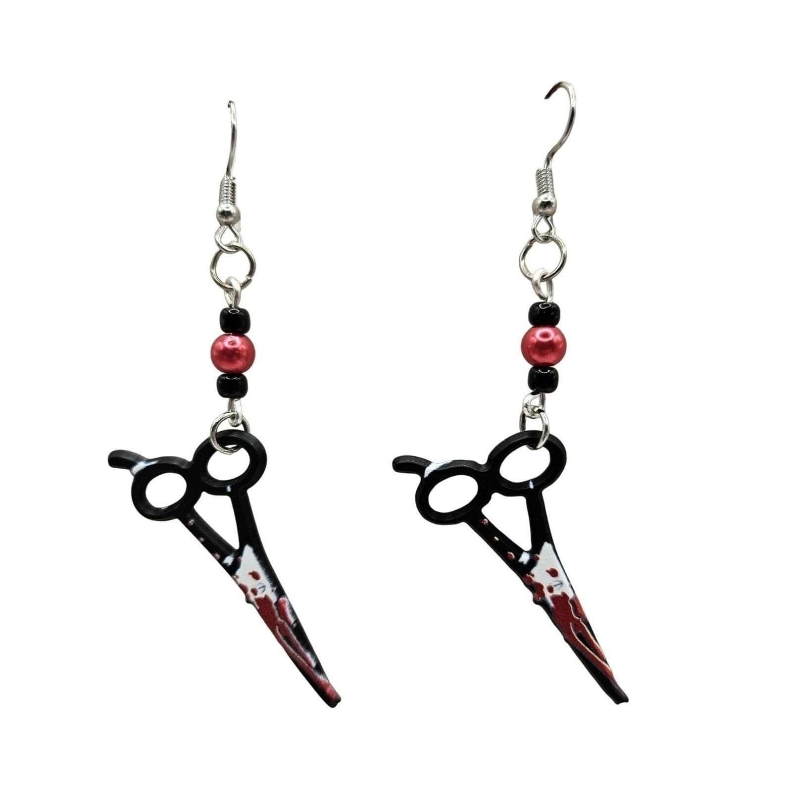 Scissors Dangle Earrings Bloody Red Halloween Goth Emo Grunge Jewelry Handmade