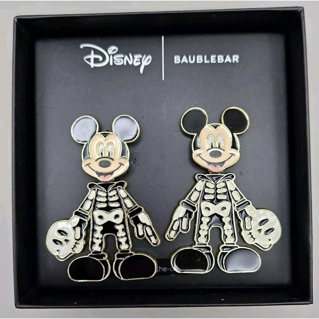 Disney x Baublebar Halloween Mickey Mouse Skeleton Earrings NIB GLOW IN DARK