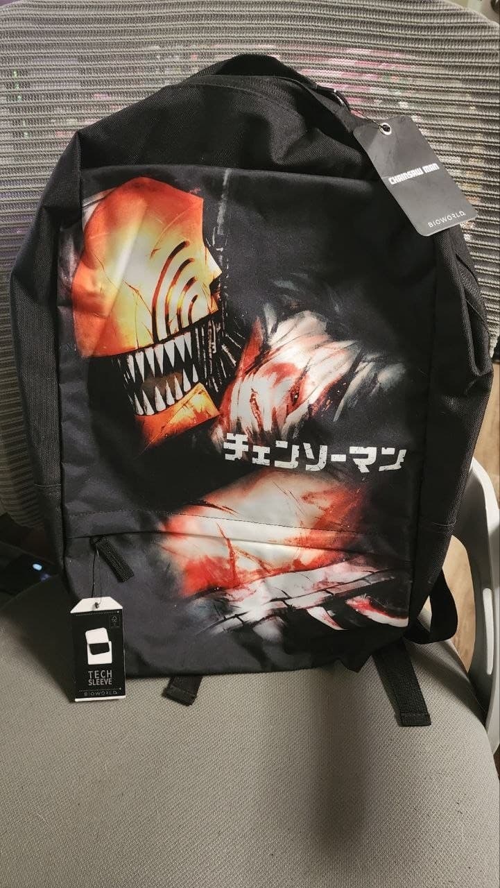 Chainsaw Man Anime Backpack - Laptop Padding - anime gift guy nerd - black strap