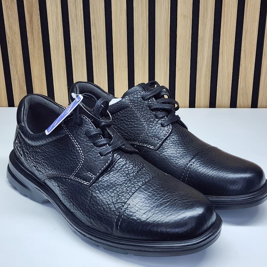 NEW - Clarks Gessler Men’s Black Tumbled Leather Shoes Lace Up Wide - Size 12W