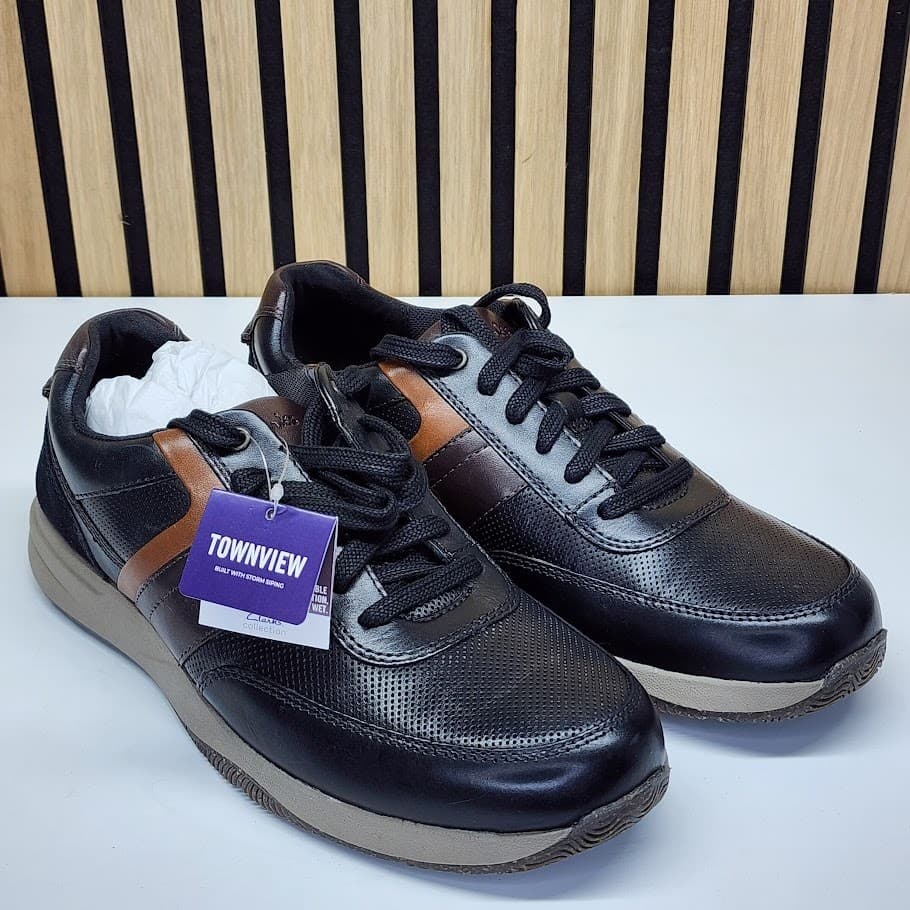 NEW - Clarks Townview Style Men’s Black Leather Sneakers Casual Shoes - Size 9 M