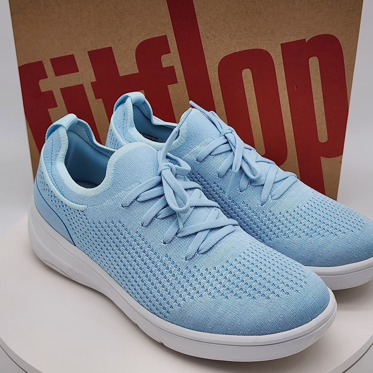 NEW - FitFlop Super-Q Knit Slip-On Lace Women's Sneakers Sky Blue - Size 7.5