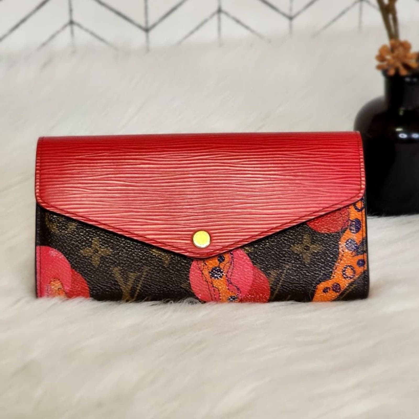 Louis Vuitton Coquelicot Monogram Ramages Sarah Wallet Epi Leather