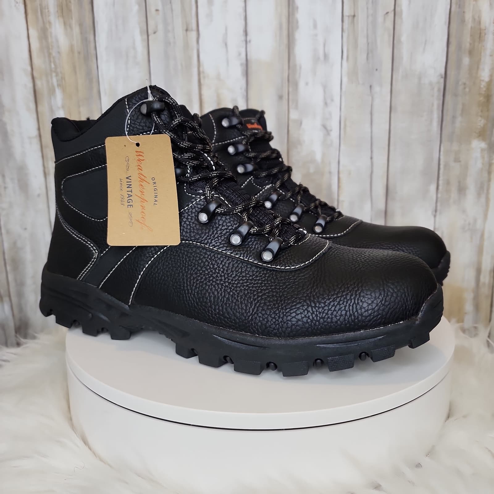 Weatherproof Vintage Mens Hiker Faux-Leather Boots Black - Size 13