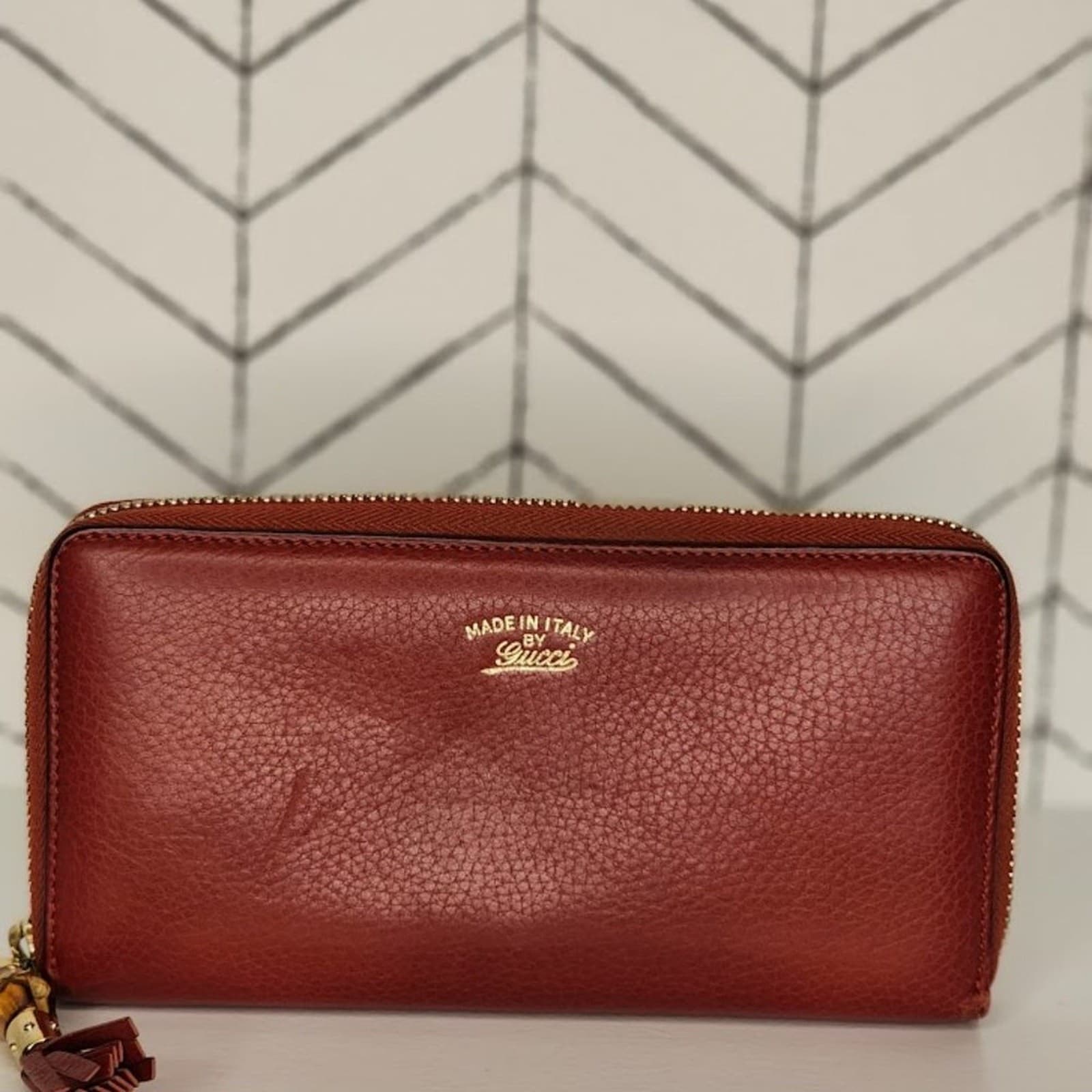 Gucci Leather Bamboo Tassel Zip Around Wallet