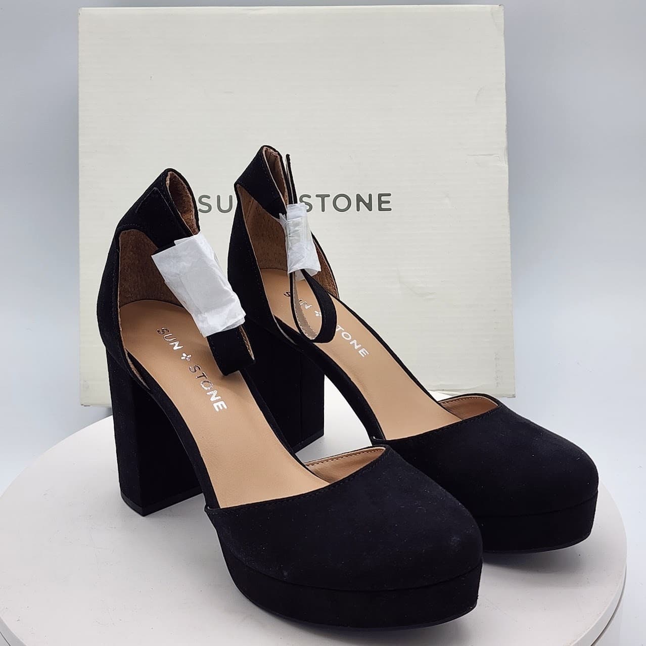 NEW Sun + Stone Birdey Women's Black Mary Jane Platform Block Heel Pumps Size 6M