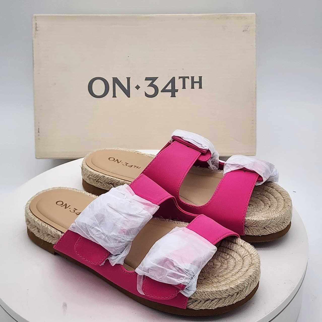 NEW - ON 34th Mila Pink Double Strap Espadrille Slide Sandals Women's Size 5M