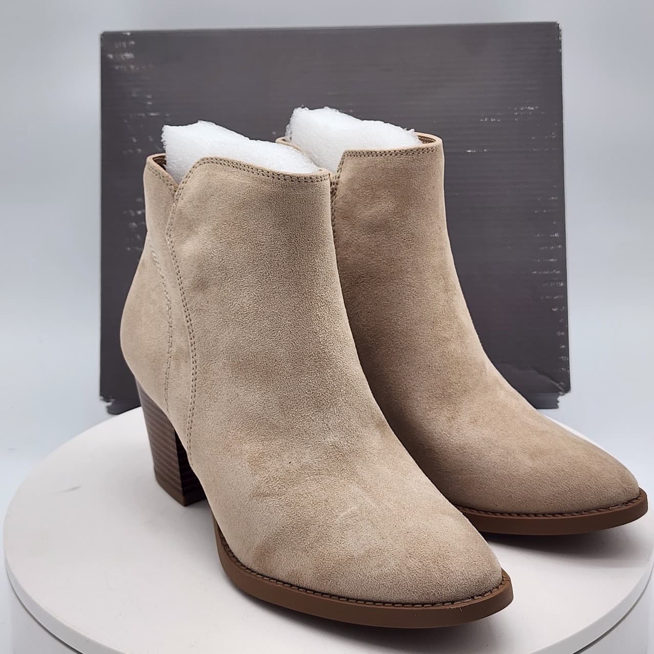 NEW Style & Co Lainey Womens Suede Ankle Booties Quarry Tan Size 7.5 Block Heel