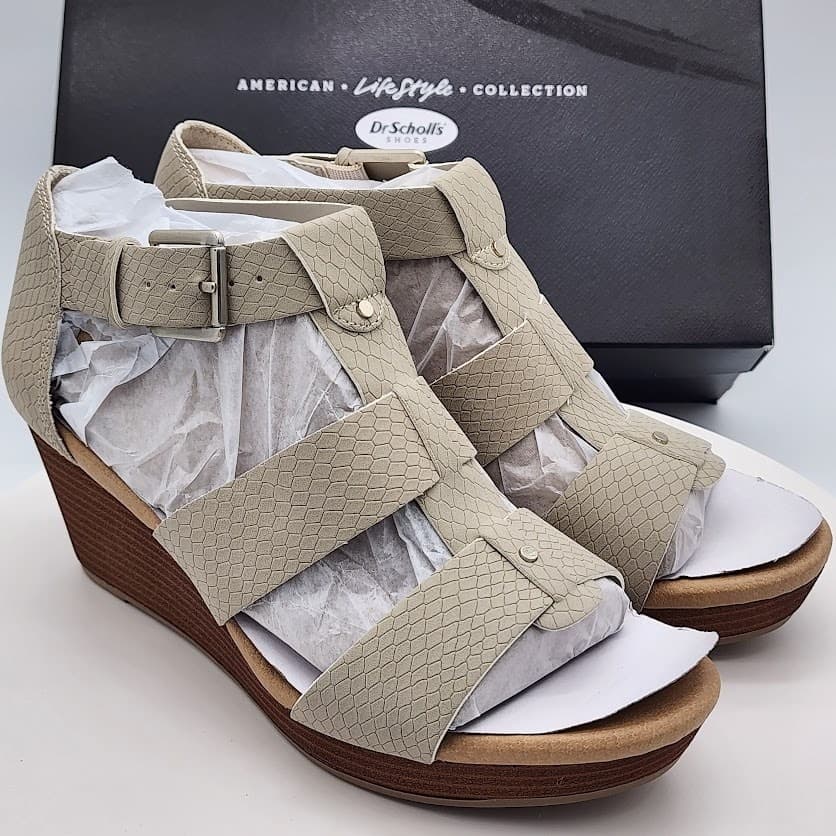NEW Dr. Scholl's Barton Grey Wedge Sandals Women's Size 6.5M Platform Shoes