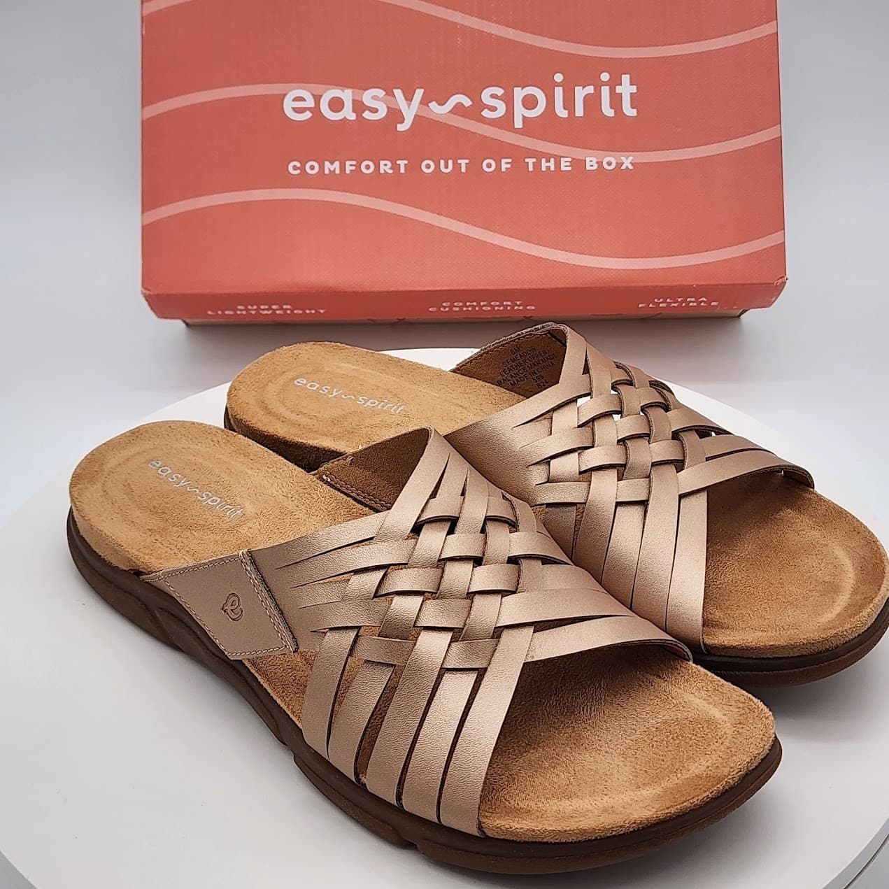NEW Easy Spirit Meadow Bronze Metallic Slide Sandals Women'S Size 8 M Comfort