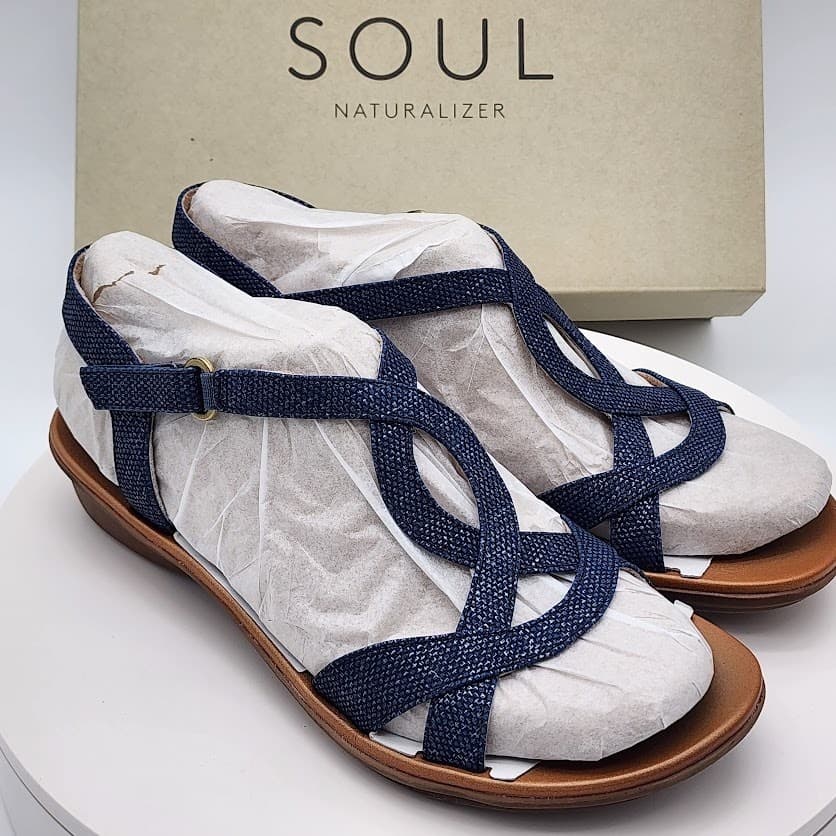 NEW SOUL Naturalizer Women's Blue Strappy Comfort Sandals Size 9.5M Slingback