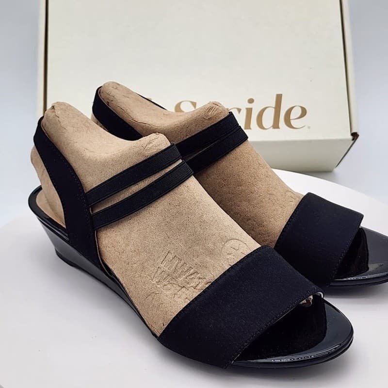 NEW LifeStride Yolo Black Micron Fabric Wedge Sandals Women's Size 6.5M