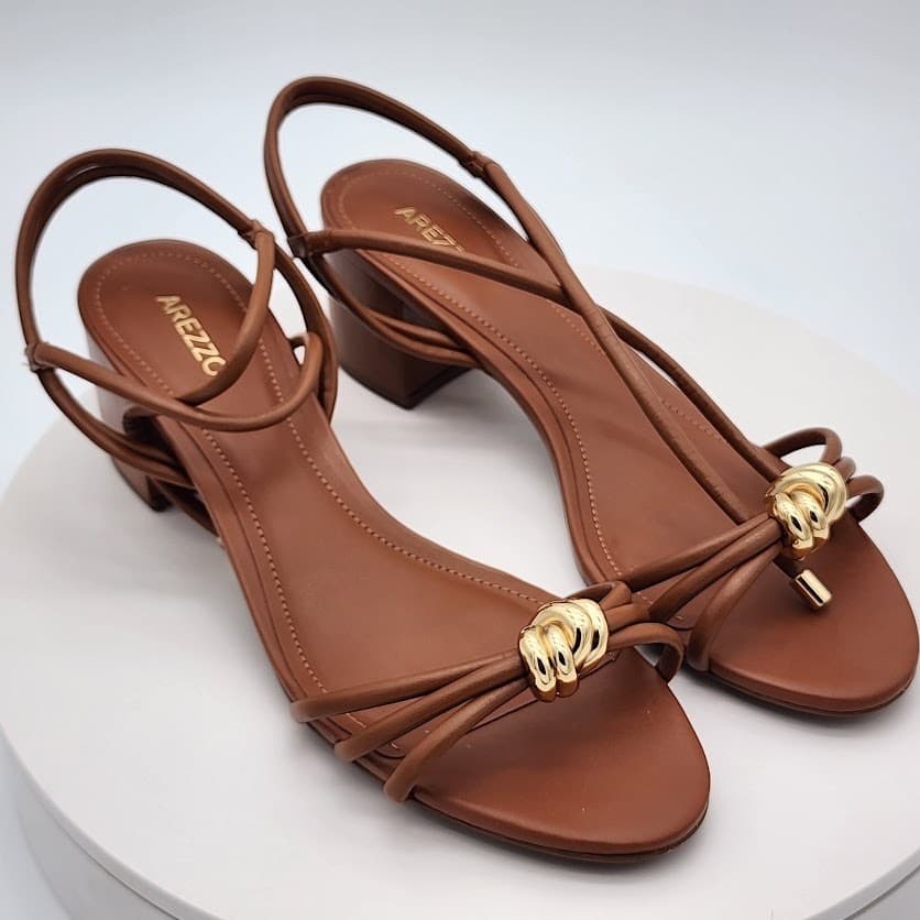 NEW Arezzo Roast Caramel Leather Strappy Heeled Sandals Women's Size 9.5B