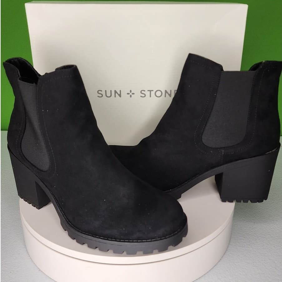 Sun + Stone Morghan Booties – Moto-Inspired Chelsea Boots - Size 10M