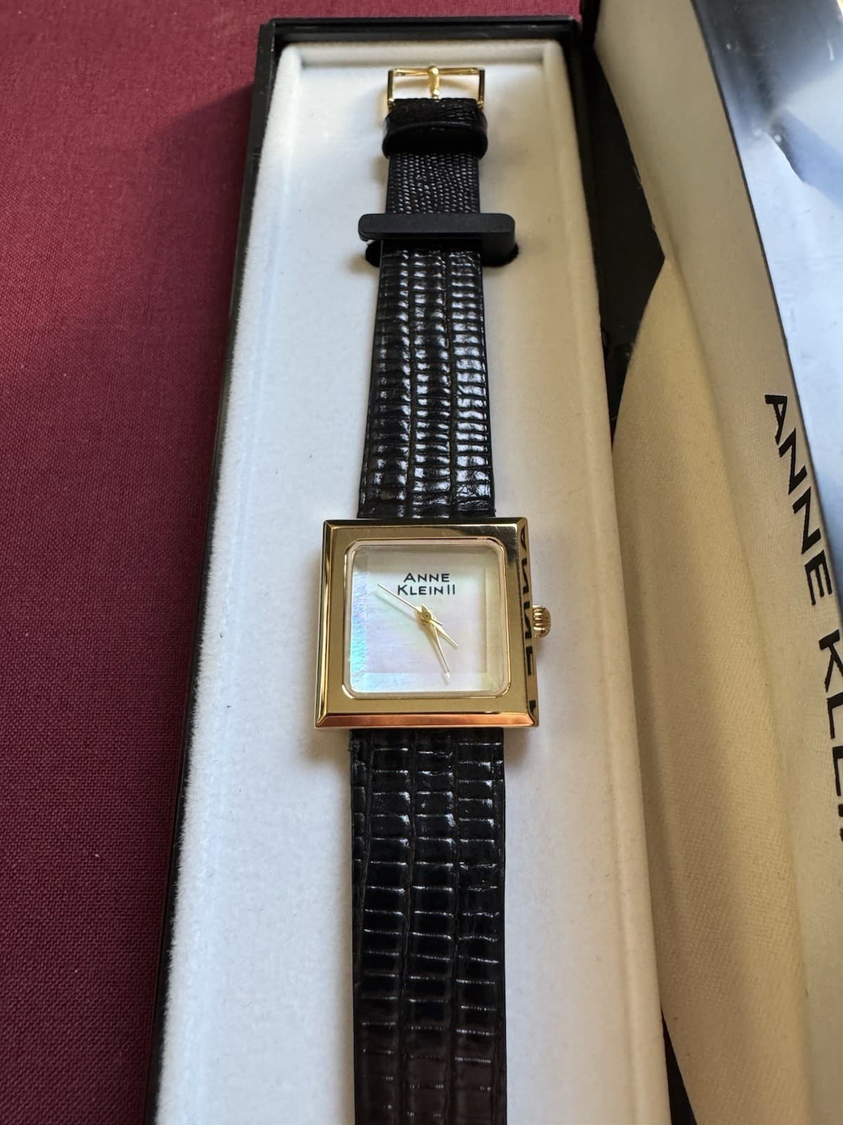 Vintage NOS Anne Klein II Art Deco Square Crystal MOP Dial w/ Original Box