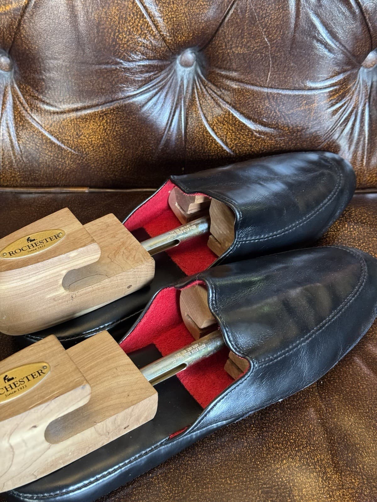 70's Vintage KINSMAN Travel Slippers Black Zip Case Men’s Lounge House Shoes Set
