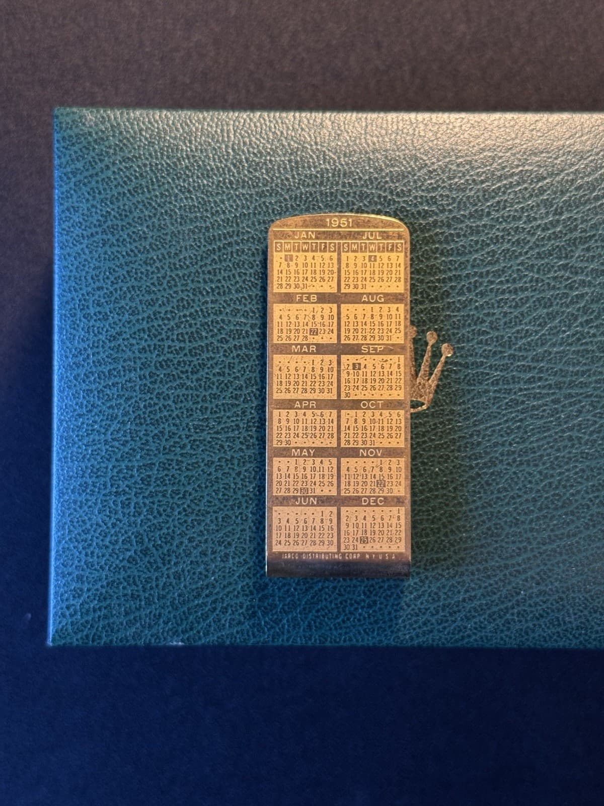VTG 1950-1951 Calendar Money Clip Gold Tone Mid Century Pocket Clip Accessory