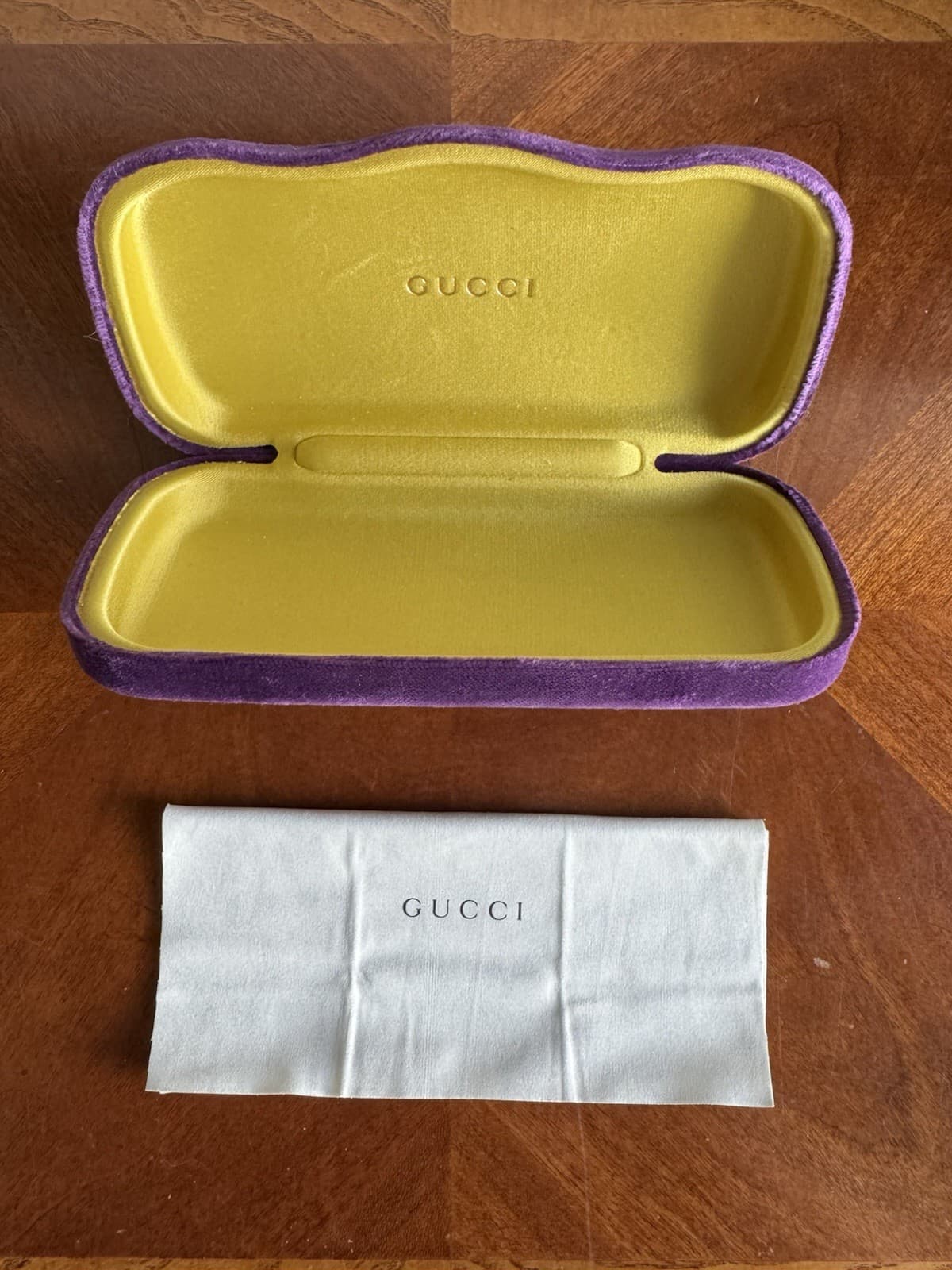 Authentic GUCCI Velvet Sunglasses Case Purple Yellow Clamshell w/ Cloth