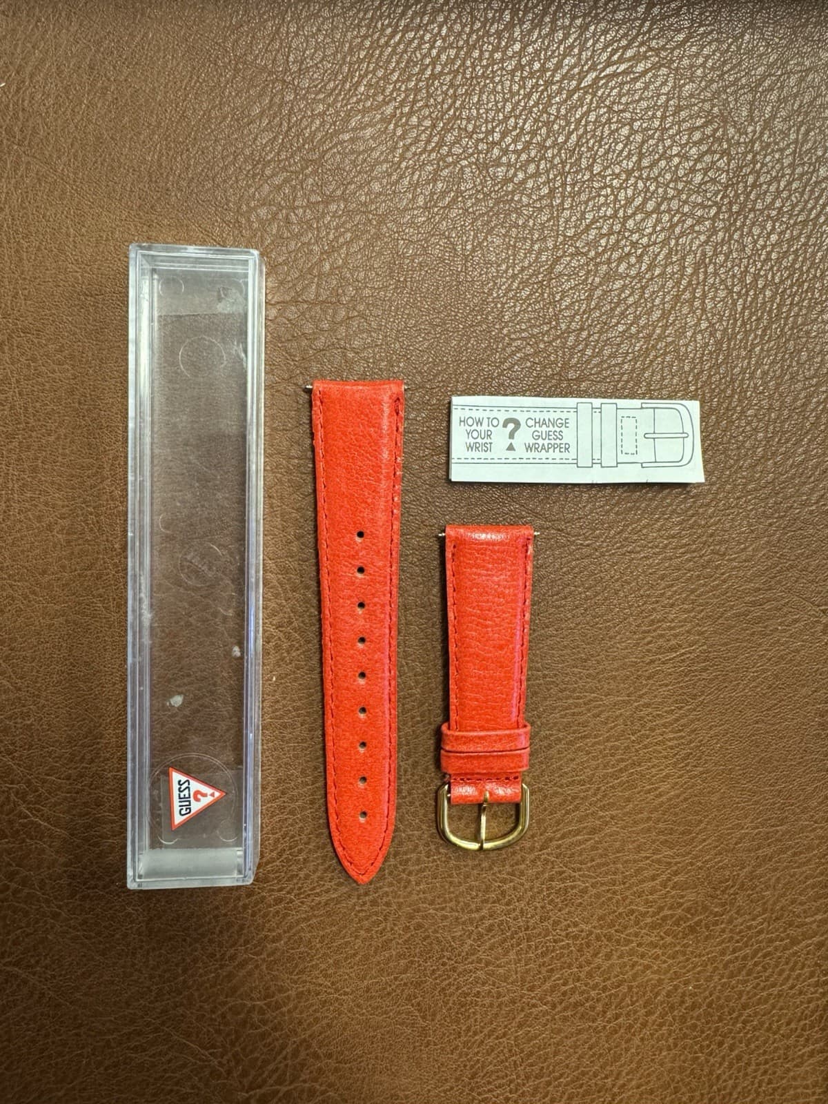 Vintage Red Genuine Leather GUESS Watch Strap 20mm Two-Piece Replacement Band