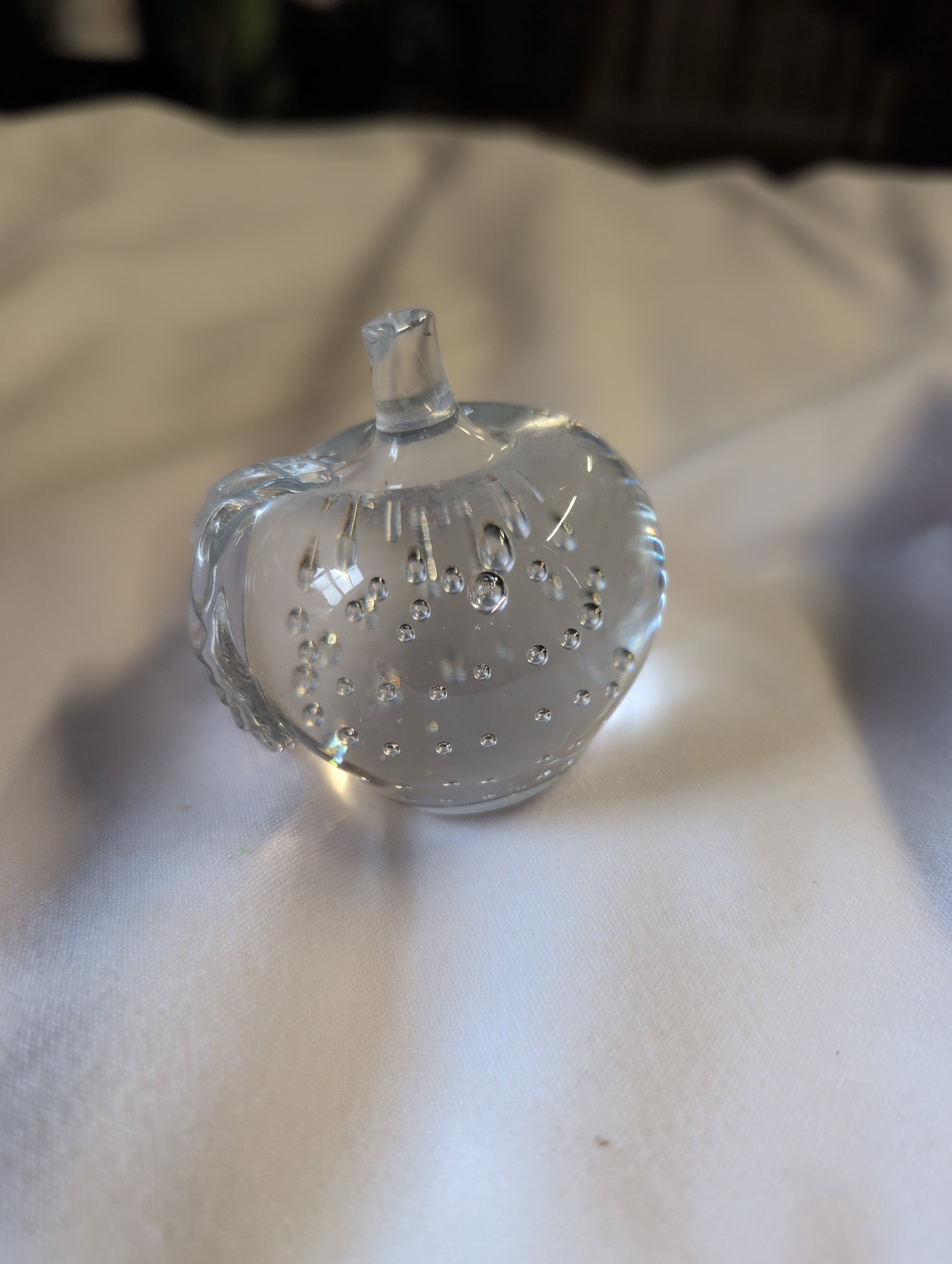 Glass Apple Paperweight with Bubble Design