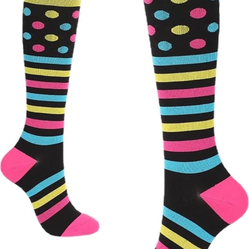 Colorful Striped and Dotted Knee-High Compression Socks