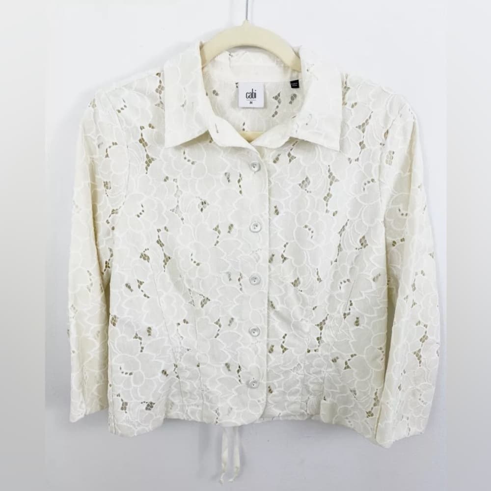 Cabi Ivory Floral Lace Portrait Jacket