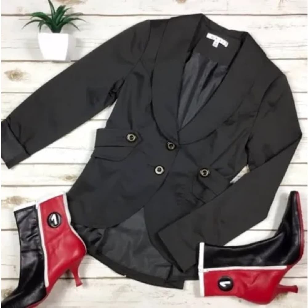 GUC CABI #769 Jacket Work It Blazer Charcoal Gray Peplum