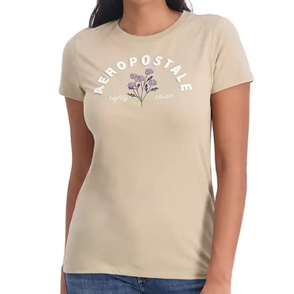 Aeropostale Pink and Cream Graphic Tee Short Sleeve