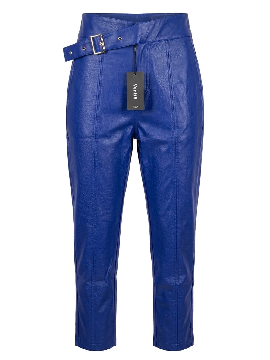 Vente Leather Pants with Belt Blue