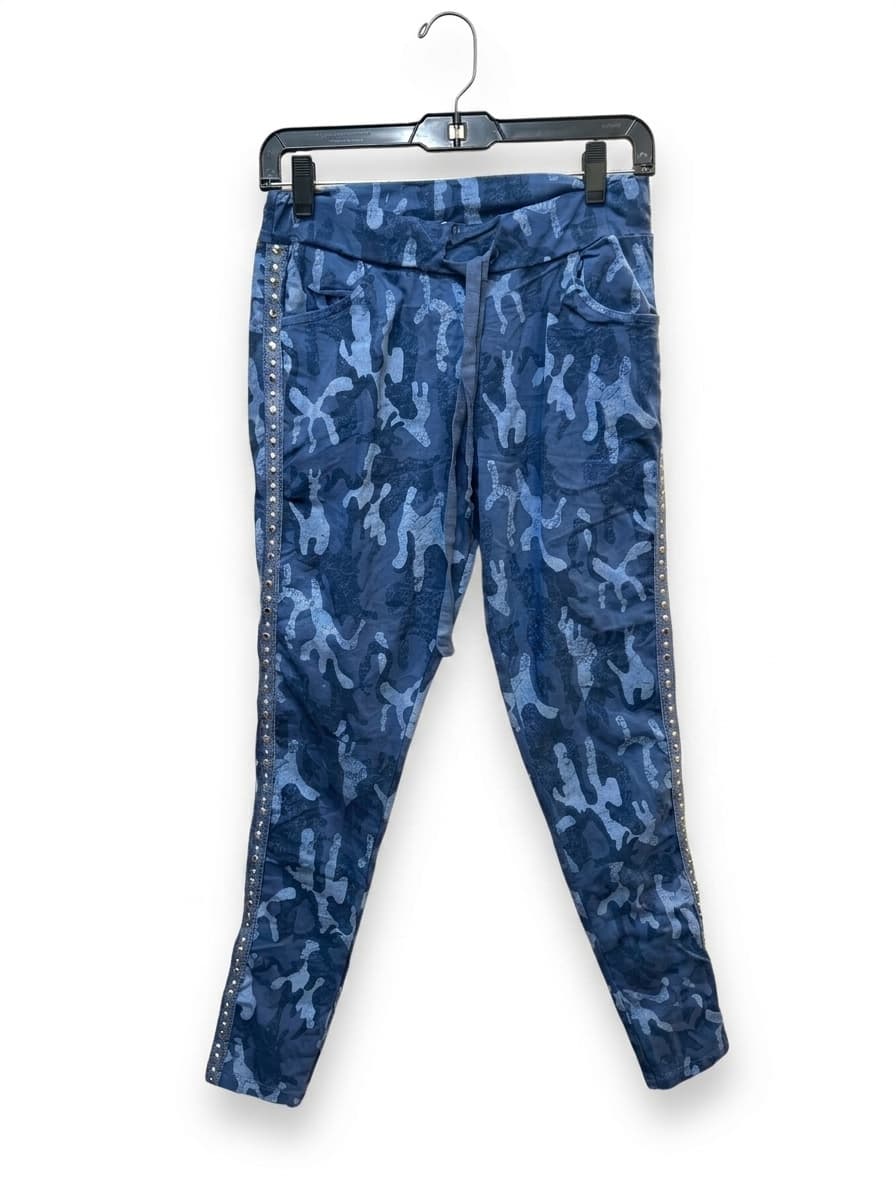 Blue Camouflage Pants with Studded Sides
