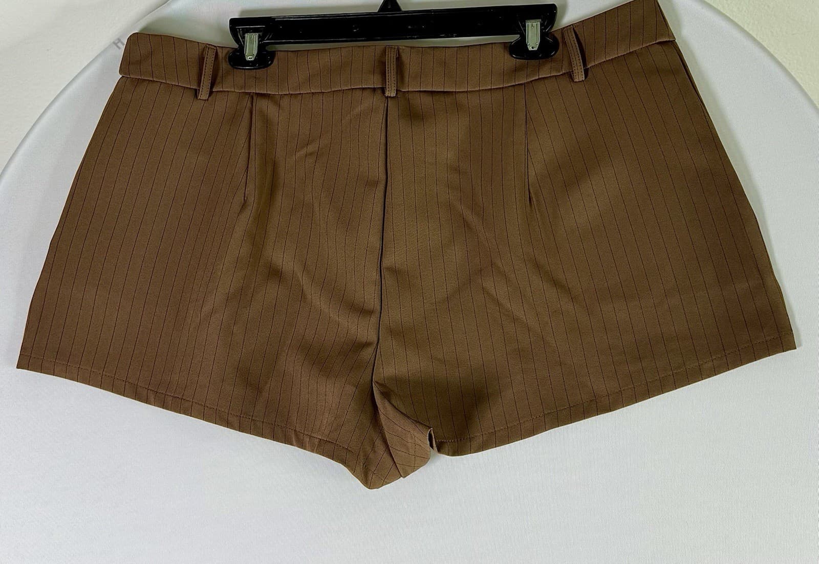 Fashion Nova Brown Pinstripe Dress Short Low Rise Tailored Pants Women