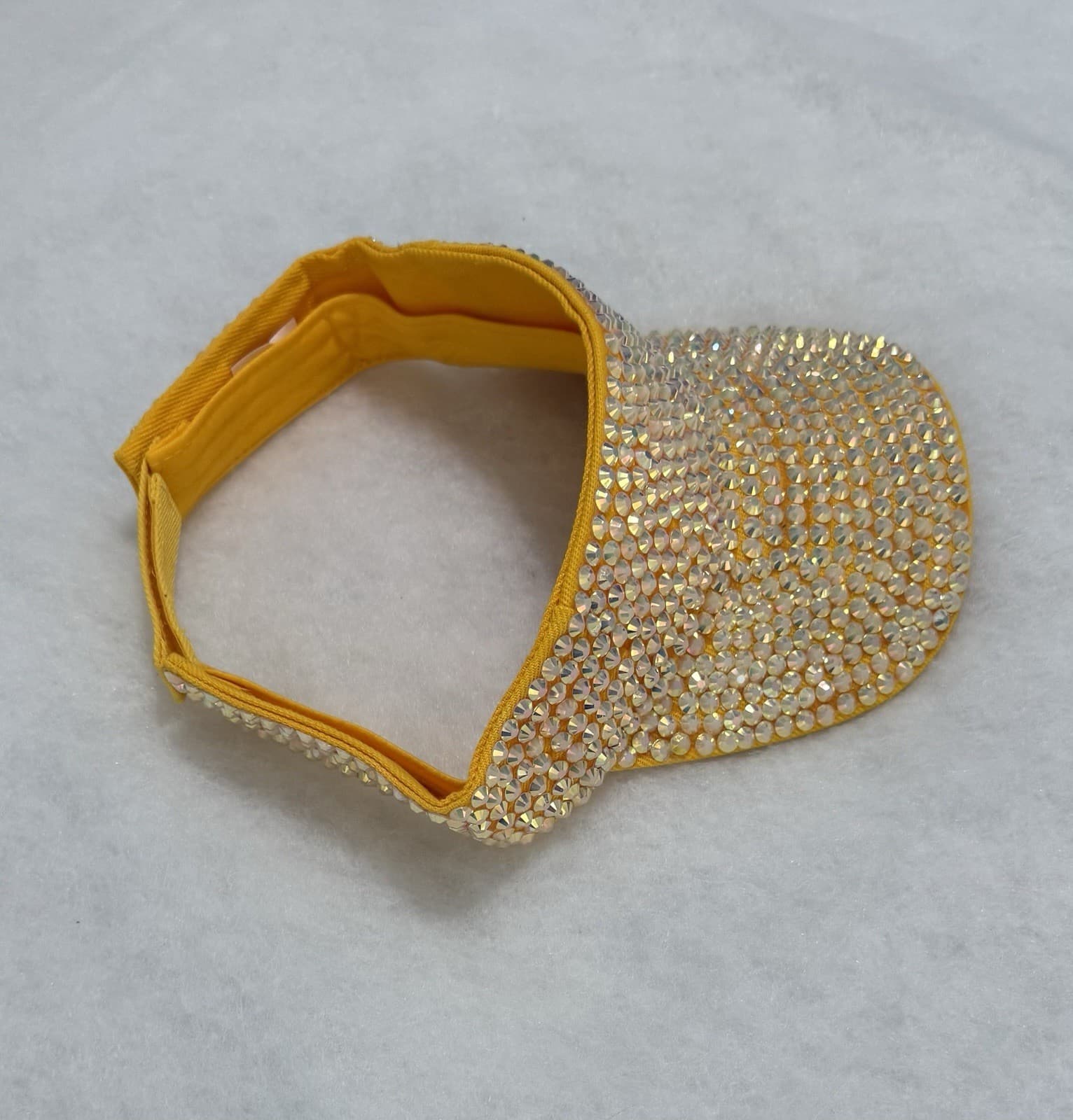 Women’s Rhinestone Bling Sun Visor Hat Yellow & Pink Sparkly Adjustable